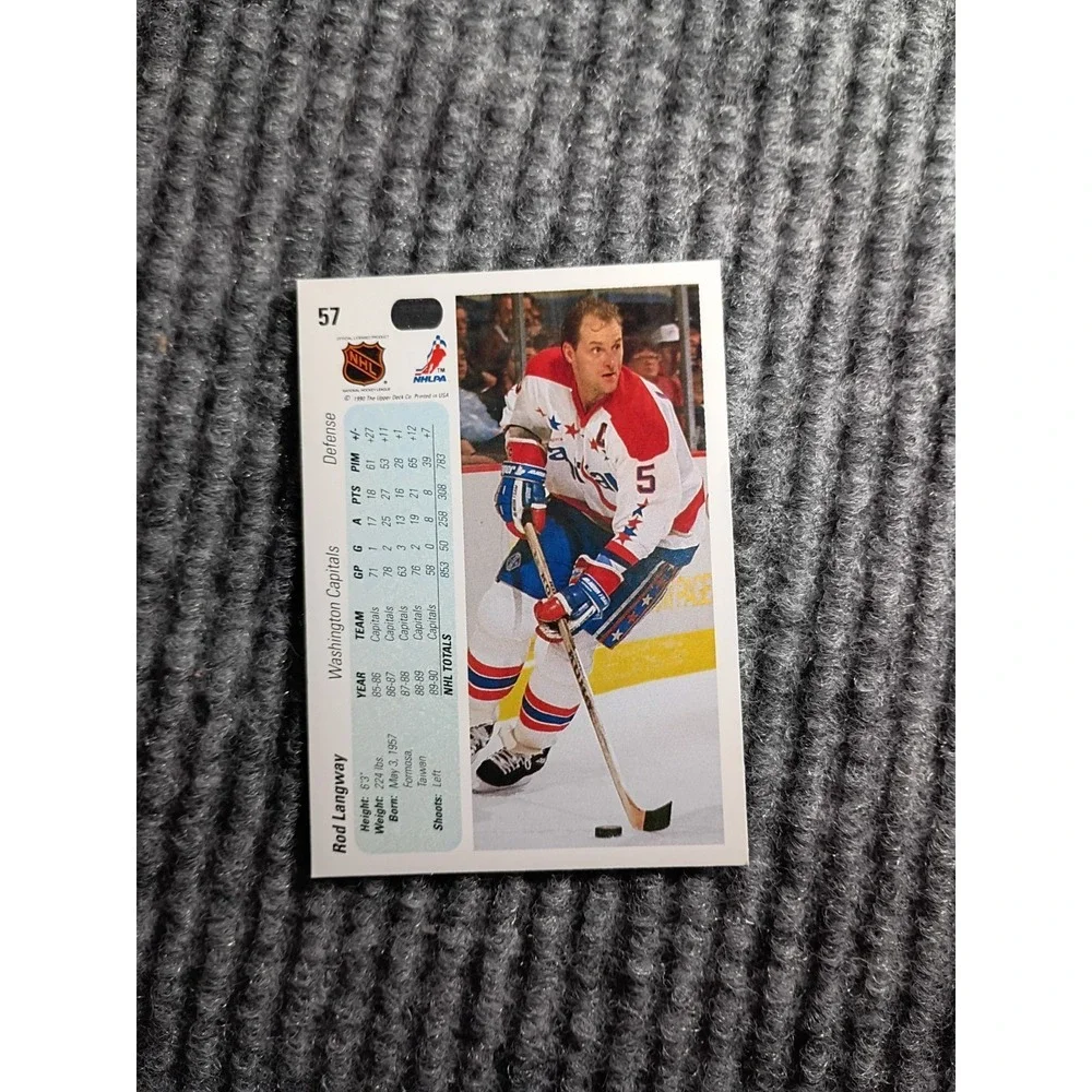 Vintage 1990-1991 Upper Deck Washington Capitals Rod Langway Hockey Card #57
